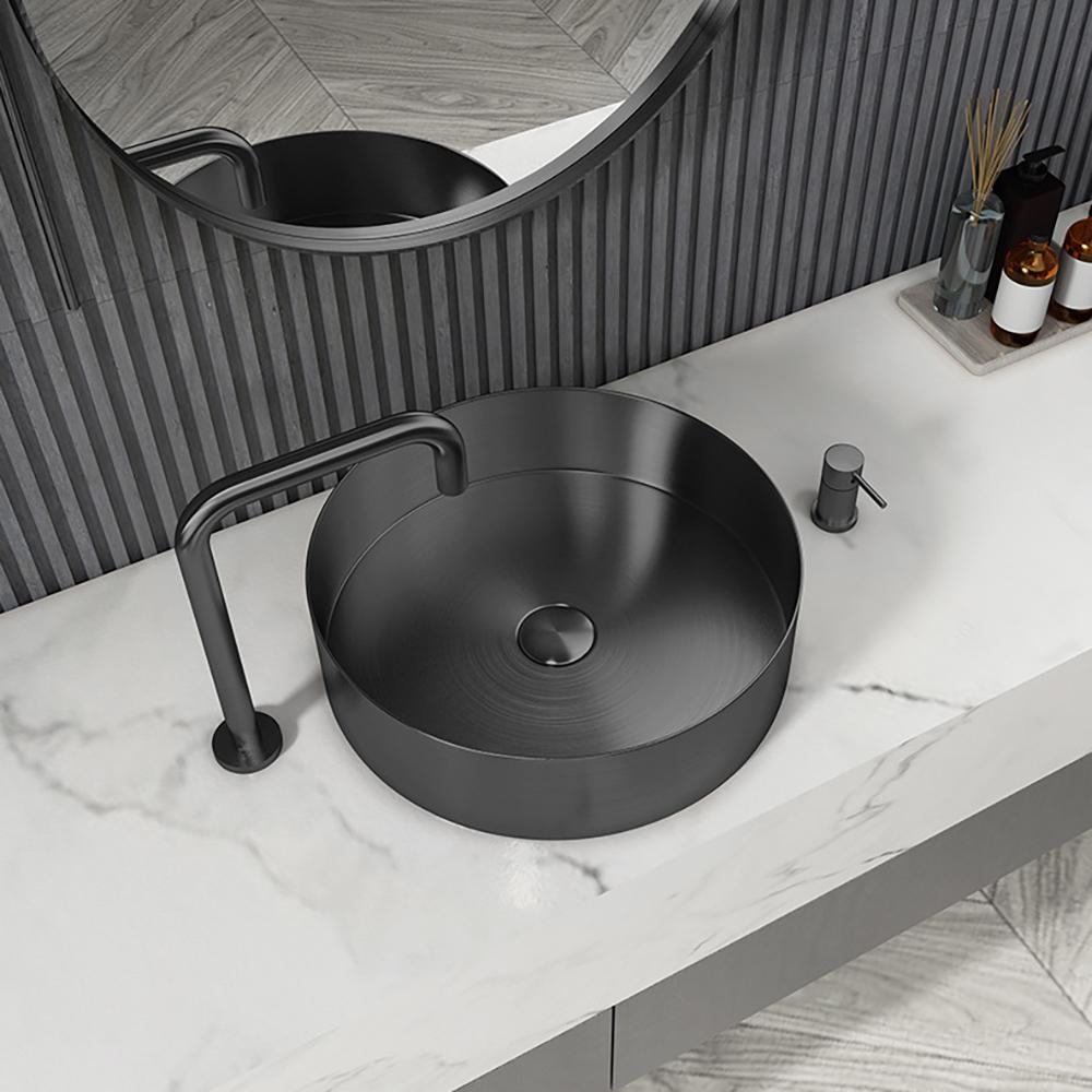 Contemporary Gold Round Stainless Steel Vessel Sink Luxury Wash Sink