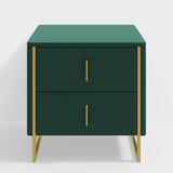 Modern Off White Nightstand 2-Drawer Faux Leather Bedside Table in Gold
