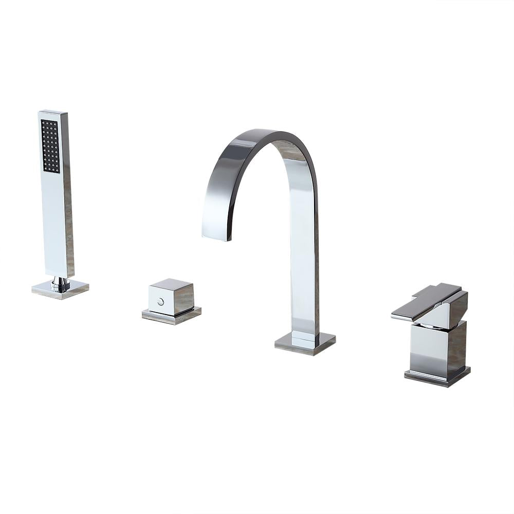 Dree Double Handle 4-Hole Roman Tub Faucet with Hand Shower Modern Style Solid Brass