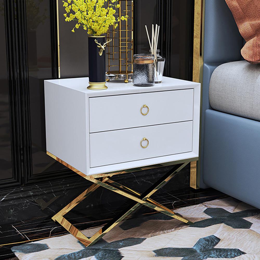 19.7" Modern Black Nightstand with 2 Drawers X-Shaped Pedestal