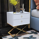 19.7" Modern Black Nightstand with 2 Drawers X-Shaped Pedestal