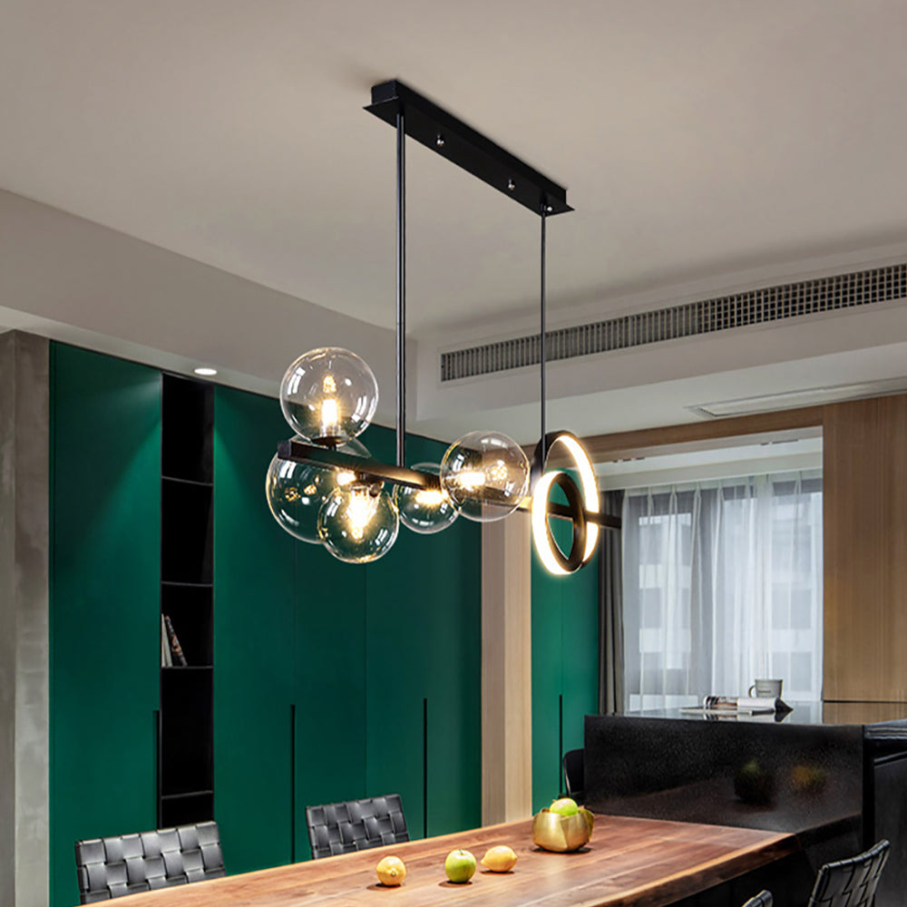 Minimalist 5-Light Glass Globe Shade Sputnik Kitchen Island Light Globe Light in Black