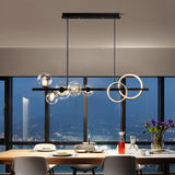 Minimalist 5-Light Glass Globe Shade Sputnik Kitchen Island Light Globe Light in Black