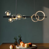 Minimalist 5-Light Glass Globe Shade Sputnik Kitchen Island Light Globe Light in Black
