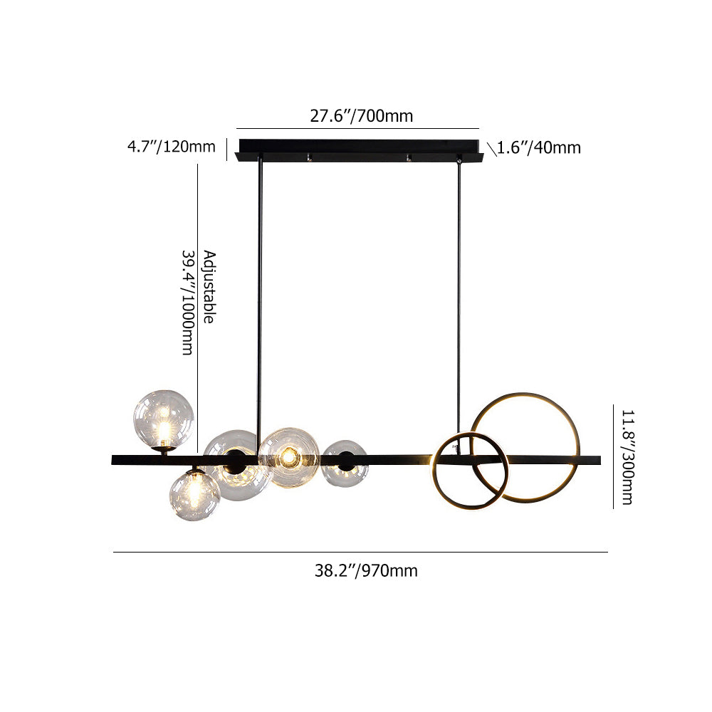 Minimalist 5-Light Glass Globe Shade Sputnik Kitchen Island Light Globe Light in Black