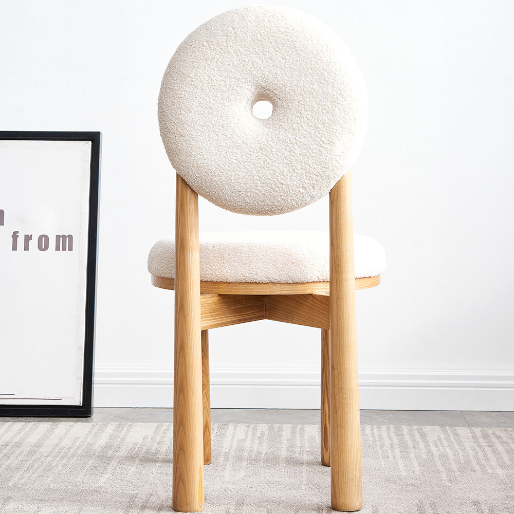 Modern White Boucle Dining Chair Side Chair Natural Wood Legs