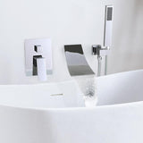 Modern Waterfall Wall-Mount Tub Filler Faucet Single Handle & Handshower in Matte Black