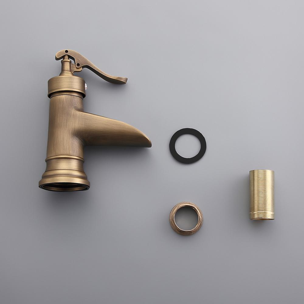 Single Hole Single Handle Waterfall Bathroom Sink Faucet Solid Brass in Antique Brass