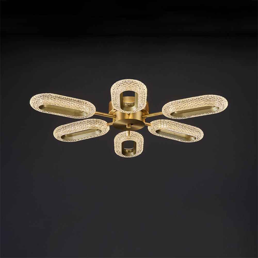 Brass Semi Flush Mount Light 8-Light LED Ceiling Light Ring Light Fixture in Gold