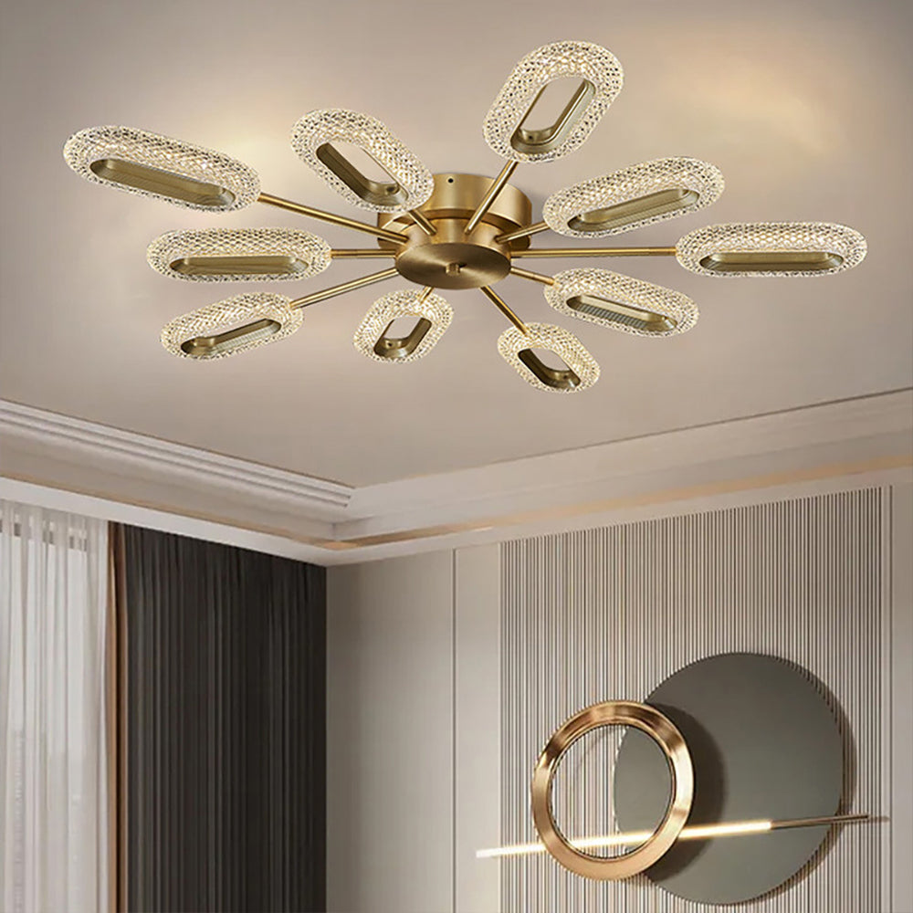 Brass Semi Flush Mount Light 8-Light LED Ceiling Light Ring Light Fixture in Gold
