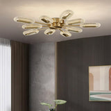 Brass Semi Flush Mount Light 8-Light LED Ceiling Light Ring Light Fixture in Gold