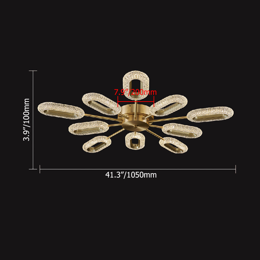 Brass Semi Flush Mount Light 8-Light LED Ceiling Light Ring Light Fixture in Gold
