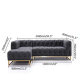 94.5" Modern Tufted Velvet Upholstered Sofa 3-Seater Sofa Gray Sectional in Gold Base