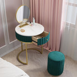 Modern Makeup Vanity Set Velvet Upholstered Small Dressing Table Mirror&Stool Included