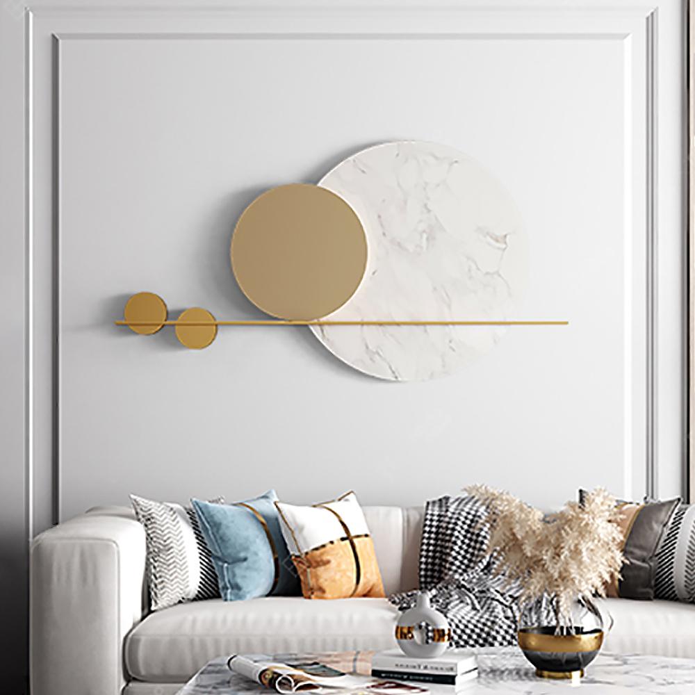 Modern Geometric Wall Decor Round Metal Wall Art in Gold & White