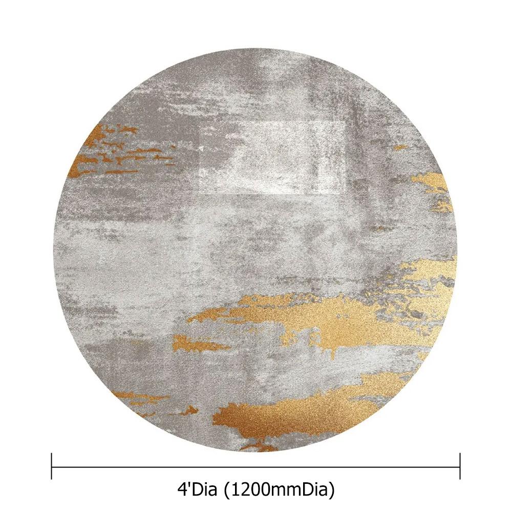 Modern Gray and Gold Abstract Round Velvet  Indoor Area Rug 4'