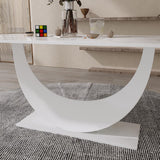 71" White Faux Marble Dining Table for 8 Crescent Base Sintered Stone