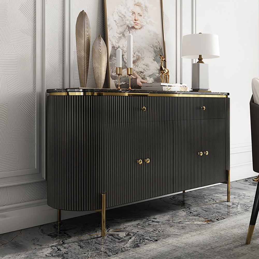 55.1" Modern Marble Top Buffet & Sideboard Doors & Drawers & Shelves