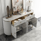 55.1" Modern Marble Top Buffet & Sideboard Doors & Drawers & Shelves