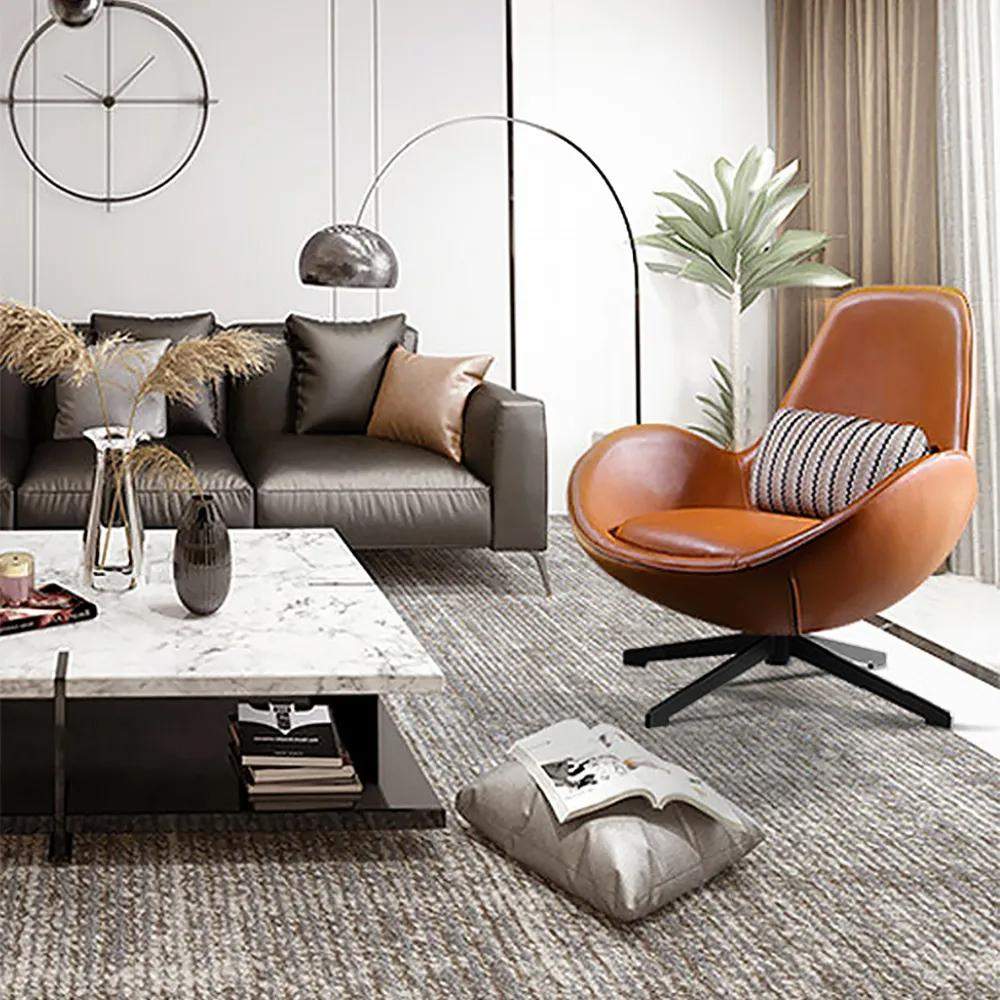 Modern Brown Egg Lounge Chair Faux-Leather Accent Chair with Metal Base-Richsoul-Chairs & Recliners,Furniture,Living Room Furniture