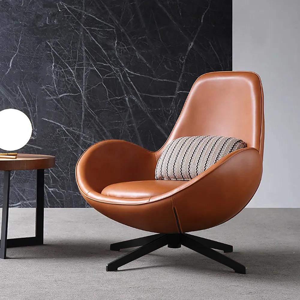 Modern Brown Egg Lounge Chair Faux-Leather Accent Chair with Metal Base-Richsoul-Chairs & Recliners,Furniture,Living Room Furniture