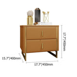 Modern Off White Nightstand 2-Drawer Faux Leather Bedside Table in Gold
