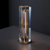 Postmodern 1-Light Crystal Table Lamp with On / Off Switch in Antique Brass