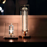 Postmodern 1-Light Crystal Table Lamp with On / Off Switch in Antique Brass
