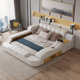 King White Smart Bed Faux Leather Bed with Charger, Massage & Speaker