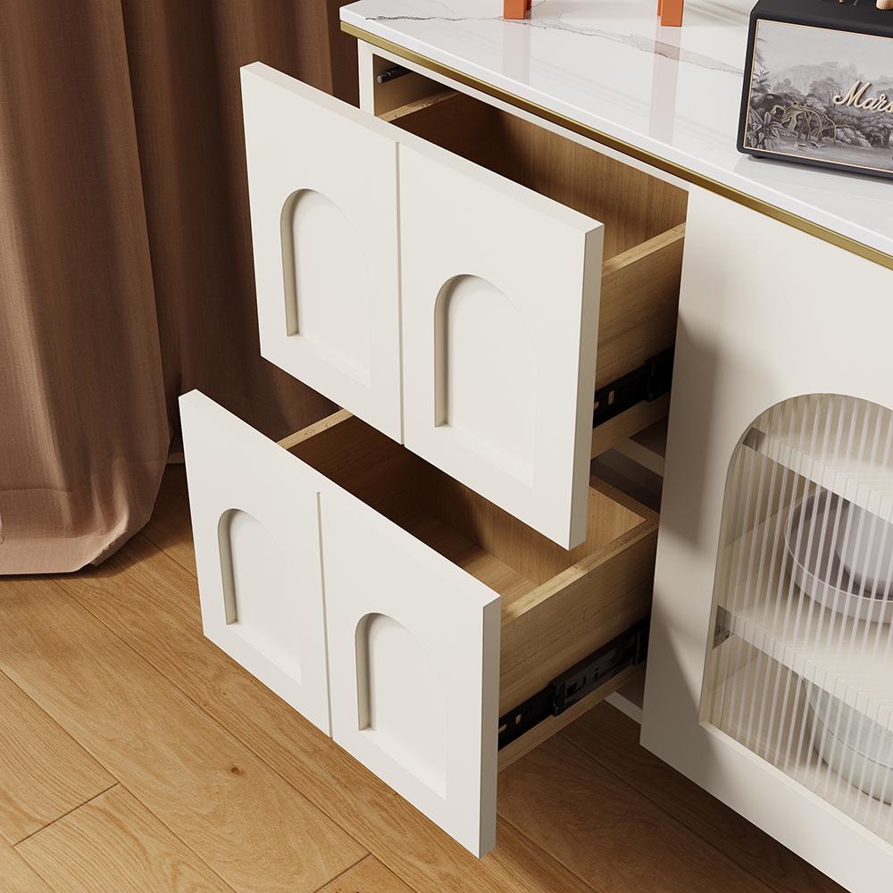 47" Modern White Arch Sideboard Buffet with 2 Doors & Drawers Carved Credenza