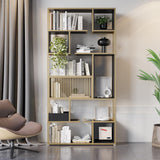 78" Modern Black Steel Geometric Bookcase 6-Tier Bookshelf Wooden Tall Book Shelf