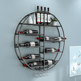 Modern Round Wall Mounted Metal Black Wine Rack