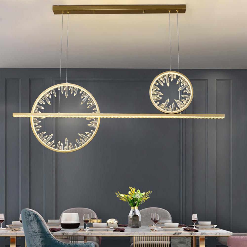Modern Gold Linear Crystal Kitchen Island Light Metal Geometric Pendant Light