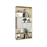 70.9" Modern 5-Tier Geometric Bookshelf with 1 Drawer and 1 Door in White & Gold