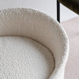 Modern White Round Lamb Wool Vanity Stool with Backrest & Rotatable Chassis