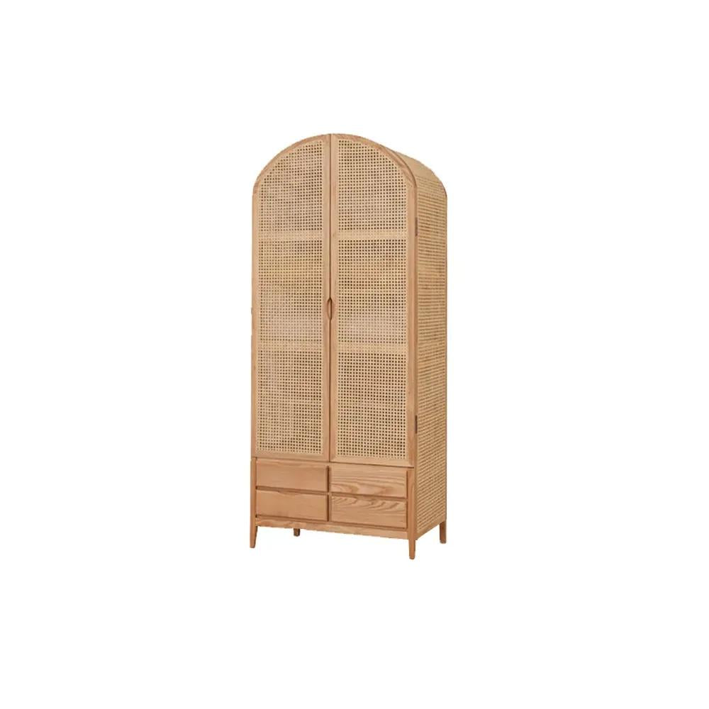 Woven Rattan Wardrobe Closet Cabinet with 2 Doors and 4 Drawers