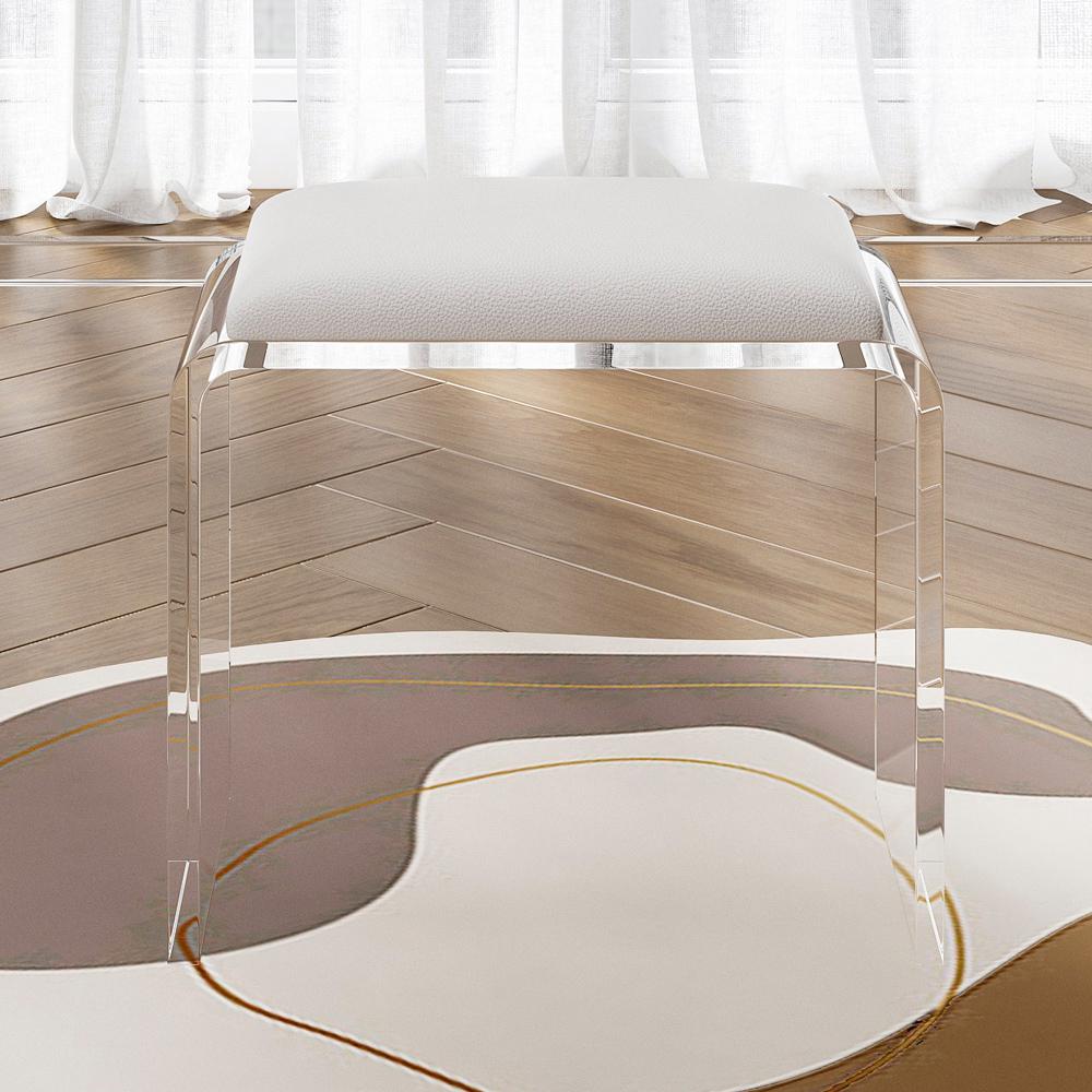 Minimalist Acrylic Floating Makeup Vanity Set with LED Lighted Standing Mirror & Stool