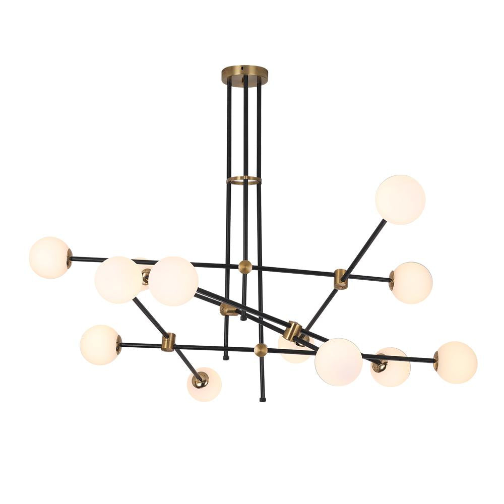 Moderner 12-Licht-Sputnik-Kronleuchter mit warmem Licht in Schwarz und Gold