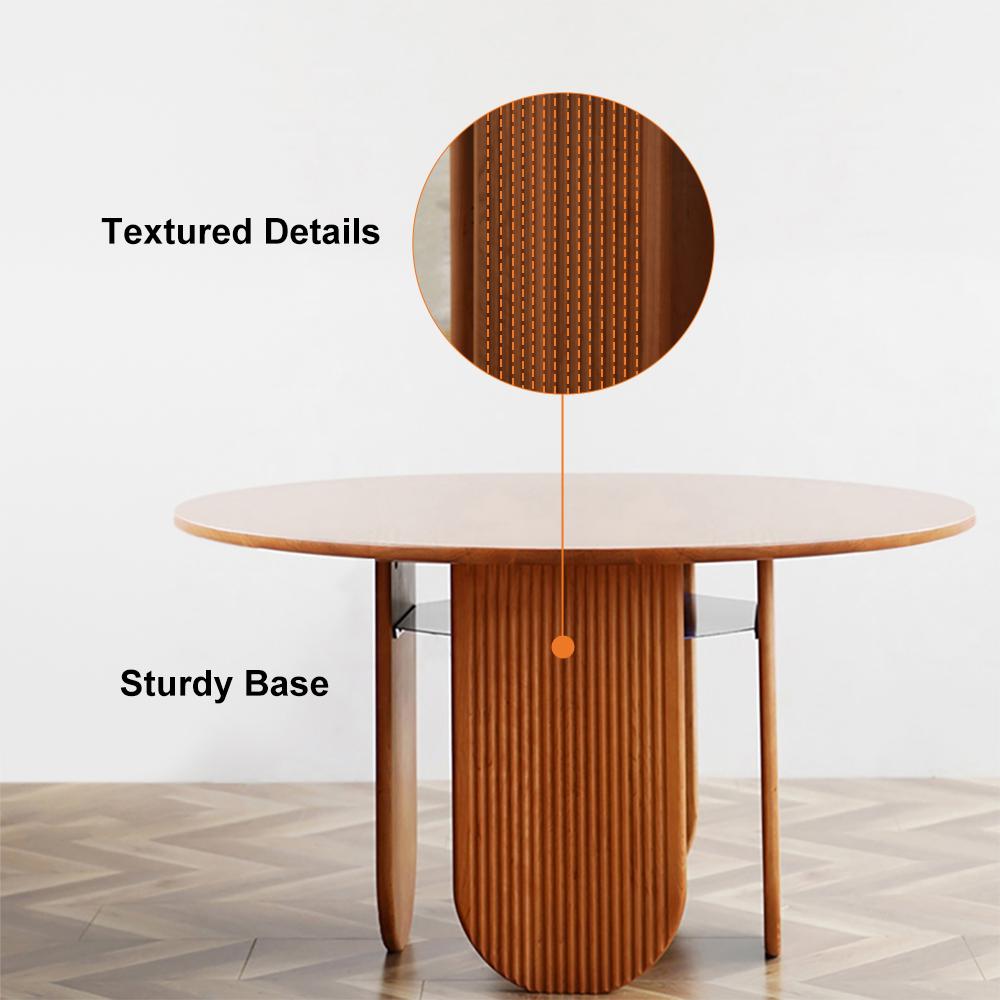 35" Farmhouse Storage Dining Room Table Cherry Round Wood Table for 4 Person