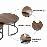 2 Pieces Modern Wood Gray & Black Round Nesting Coffee Table for Living Room
