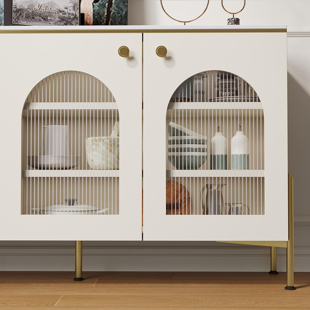 47" Modern White Arch Sideboard Buffet with 2 Doors & Drawers Carved Credenza