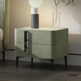 Modern Nightstand with Drawers & Sintered Stone Top Freestanding Bedside Table in Green