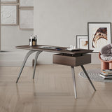 55" Modern Walnut Office Desk Rectangular Writing Desk with 1 Drawer