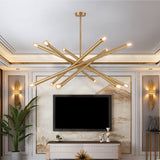 Modern Gold 12-Light Sputnik Semi-Flush Mount Light with Brass Hanging Rod