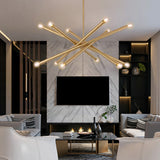 Modern Gold 12-Light Sputnik Semi-Flush Mount Light with Brass Hanging Rod
