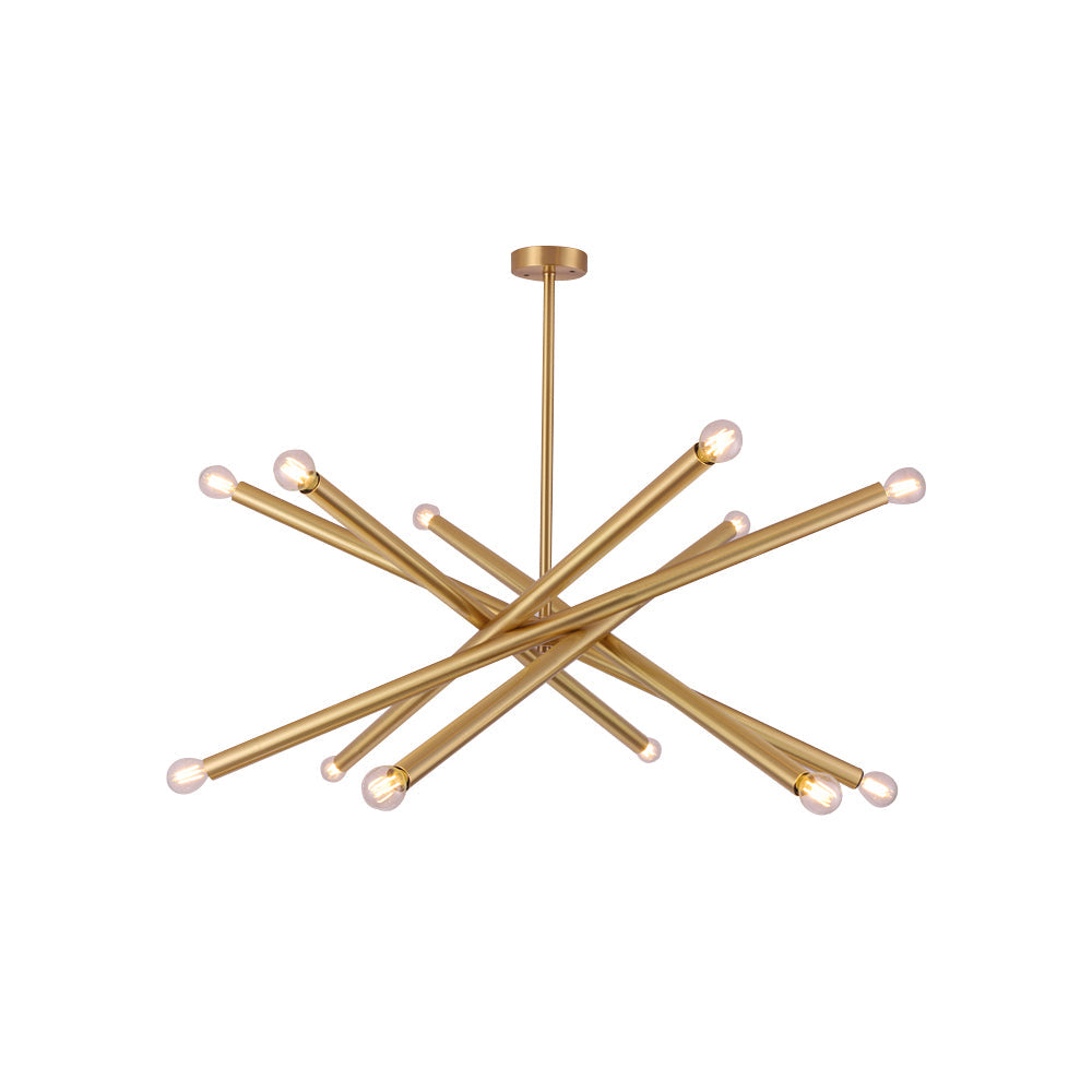 Modern Gold 12-Light Sputnik Semi-Flush Mount Light with Brass Hanging Rod