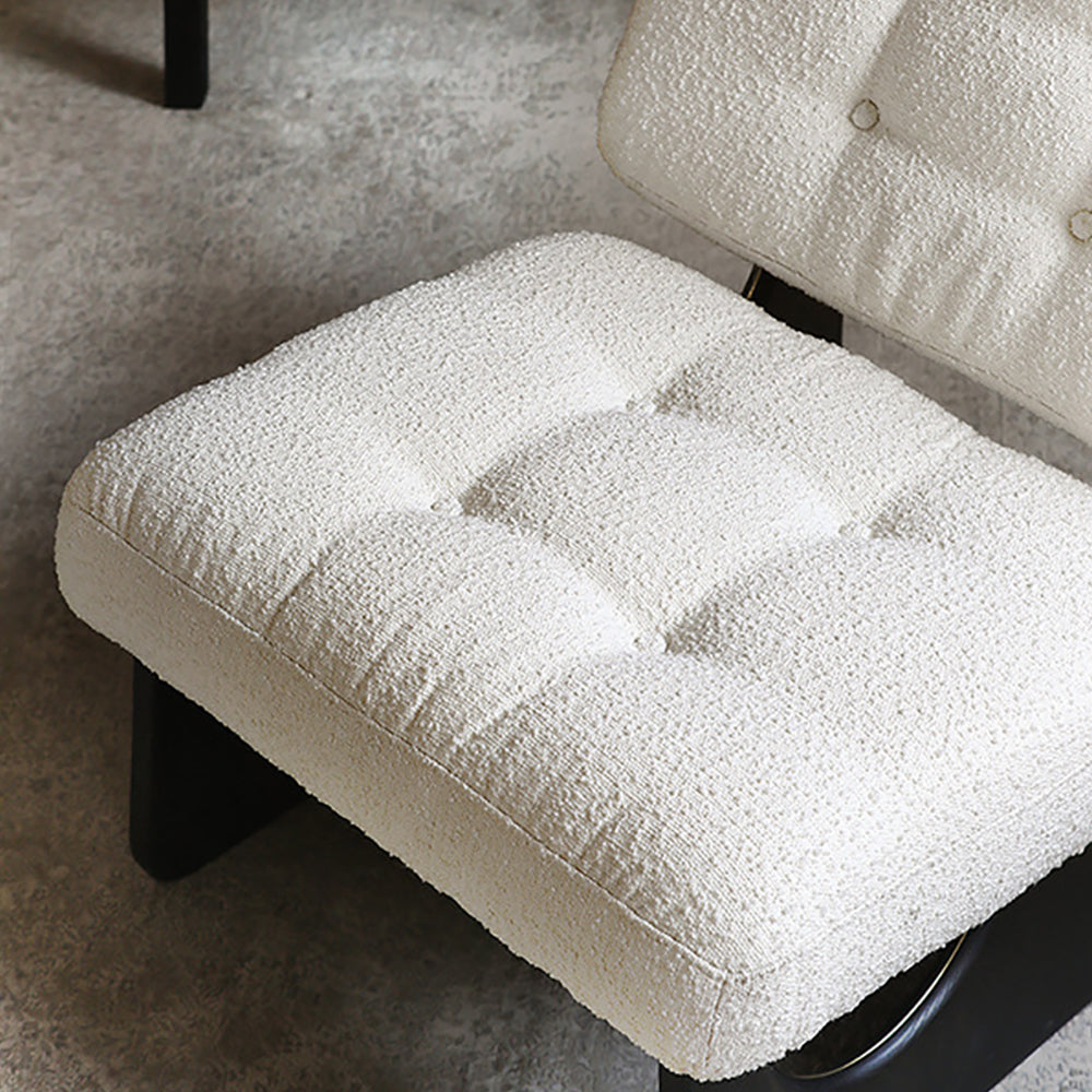 Modern Boucle Lounge Chair White & Black Accent Chair Ash Wood Upholstery