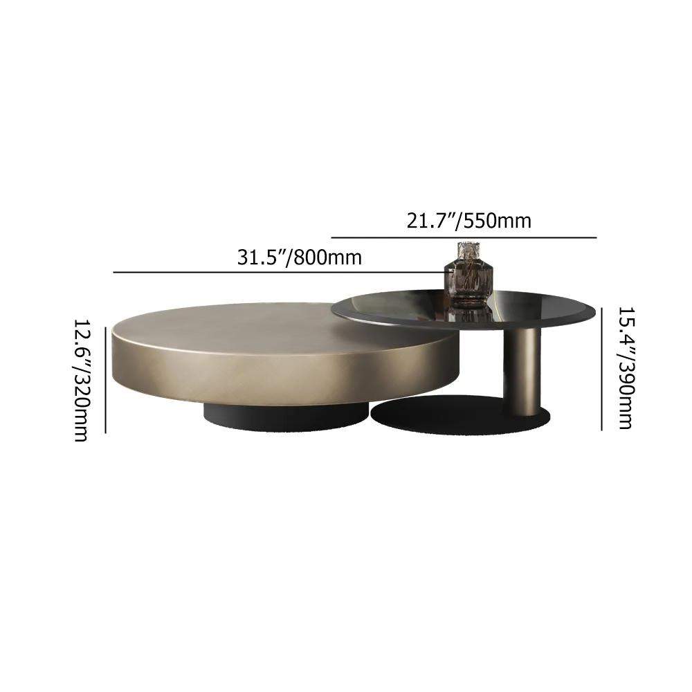 Modern Gold & Black 2-Piece Round Nesting Coffee Table Set with Tempered Glass Top-Richsoul-Coffee Tables,Furniture,Living Room Furniture