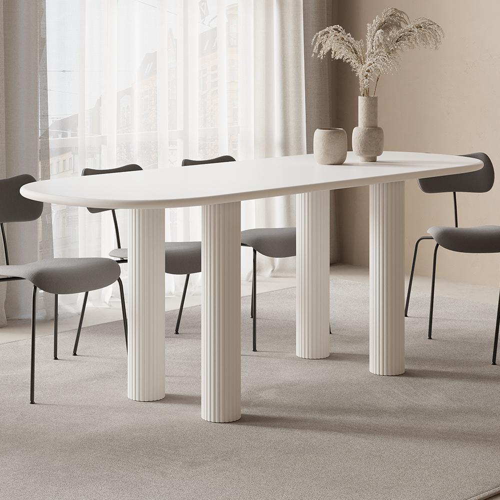 71" Oval White Dining Table 4 Pedestals 8 Seater Dining Room Table
