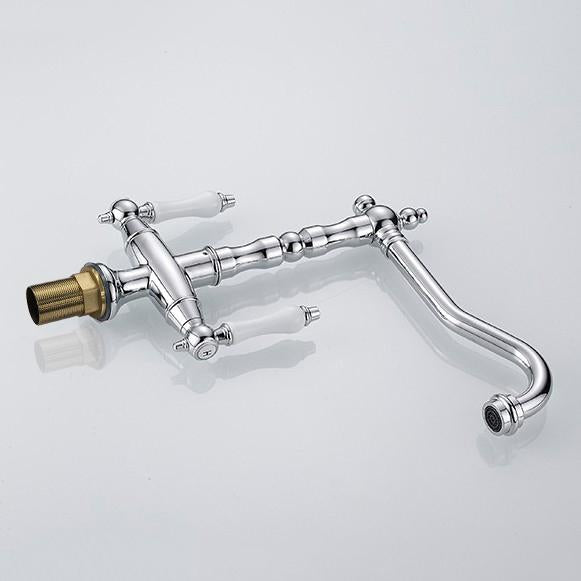 Porcelain Double Handles Single Hole Brass Kitchen Faucet in Polished Chrome